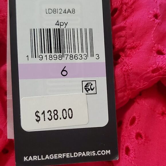 NWT Karl Lagerfield Pink Eyelet Lace Dress - Picture 3 of 6